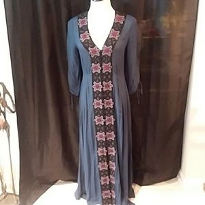 Long Blue Dress with Embroidered Detail